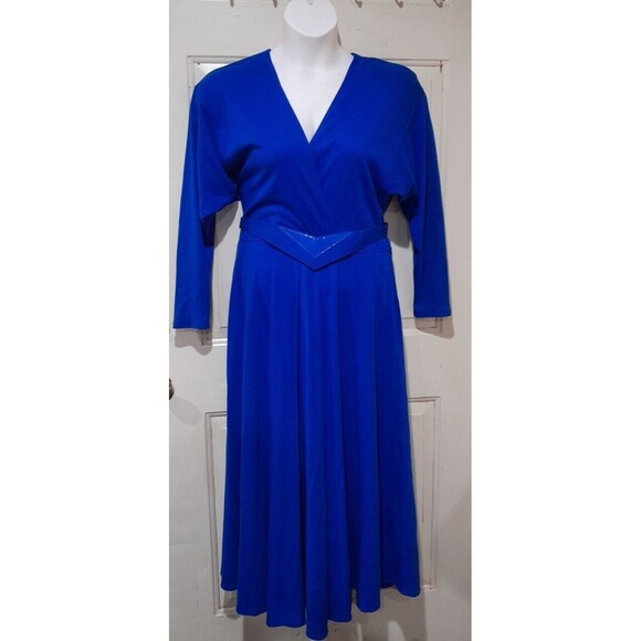 Vintage Carol Anderson Dress, Blue, Belt Sz 9/10, 1970s - Picture 1 of 6